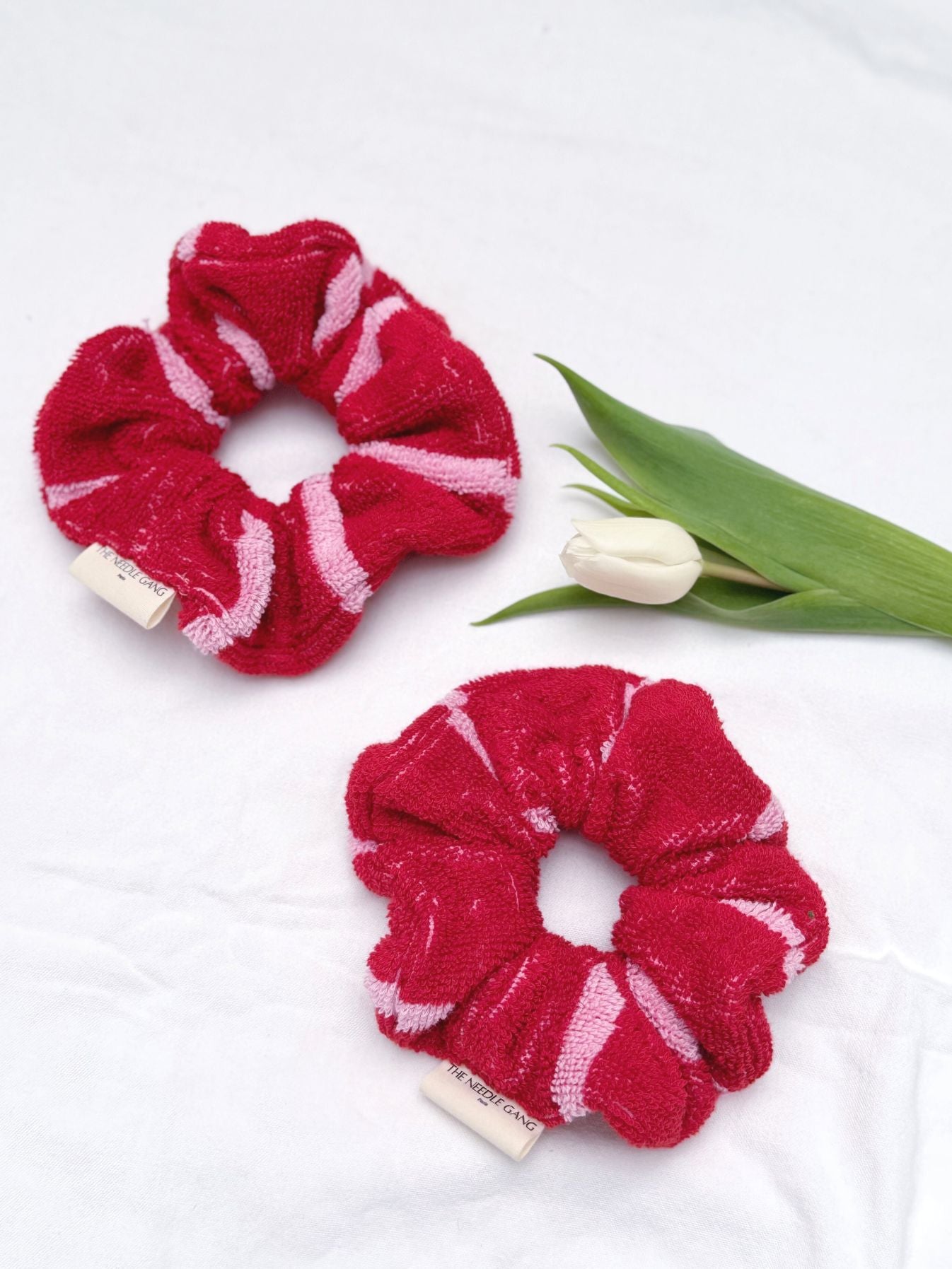 Chouchous serviette - Rouge à rayures roses