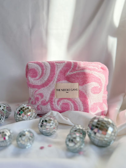 Trousse matelassée - serviette rose à motifs