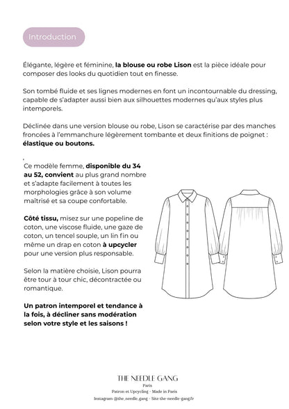 Patron de la robe/blouse Lison