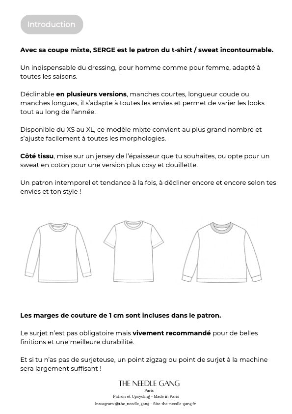 Patron du t-shirt/sweat Serge