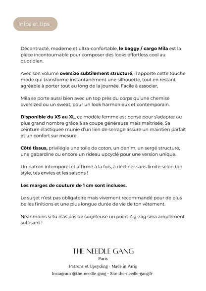 Patron du baggy Mila