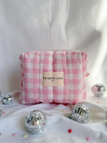 Trousse matelassée - Vichy rose