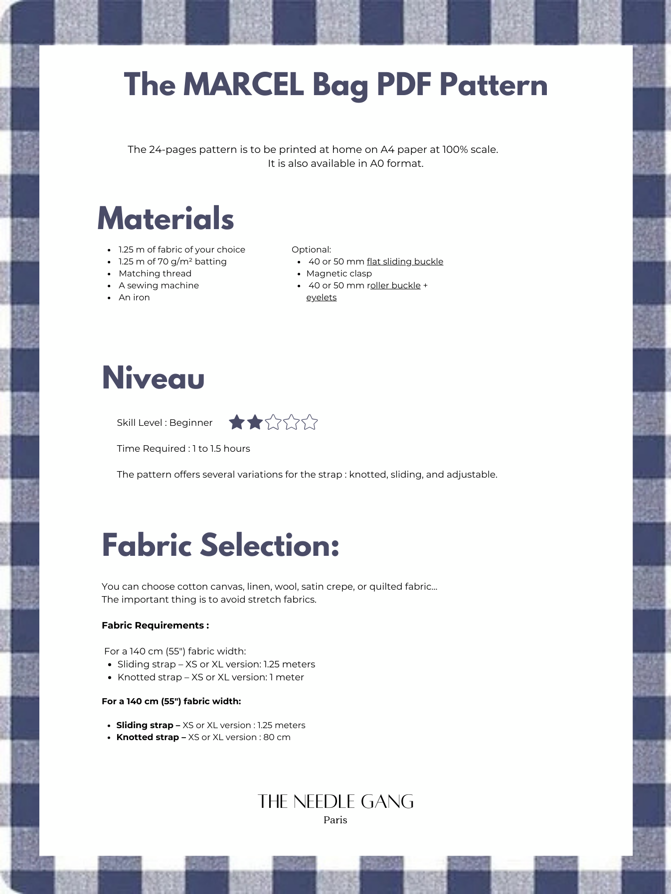 MARCEL Bag - PDF pattern - English version